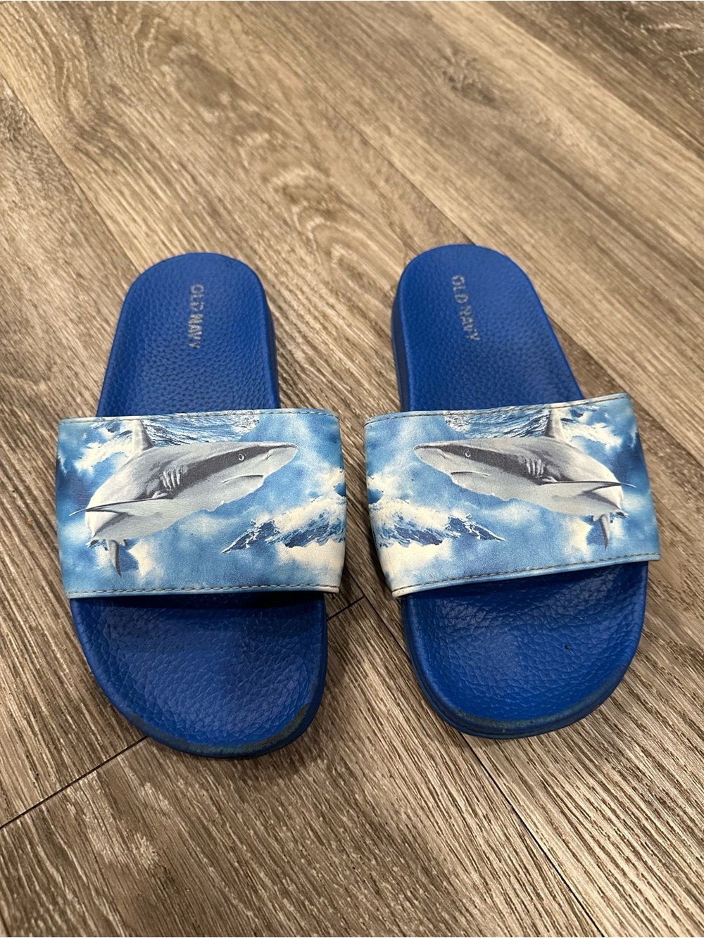 Old Navy Blue Shark Graphic Slide Sandals